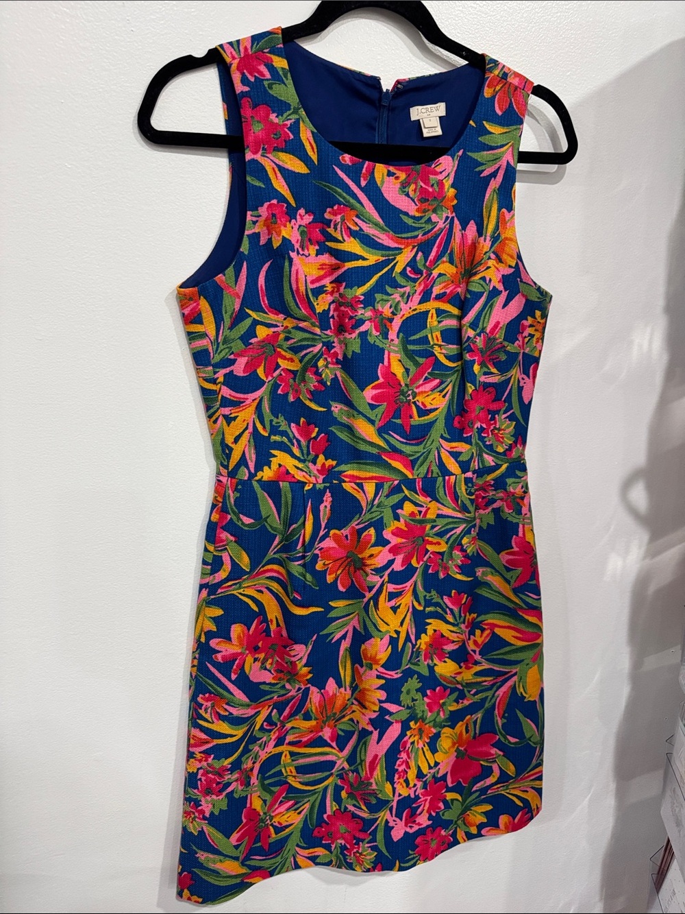 J. Crew Navy Floral Sleeveless Mini Dress with Pink and Orange Bloom